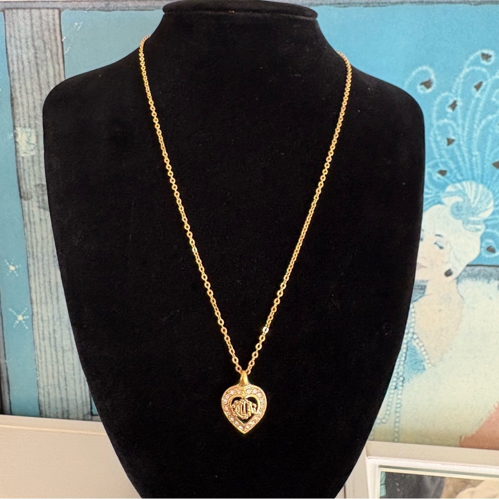 Christian Dior Gold Heart & Rhinestone Pendant Necklace